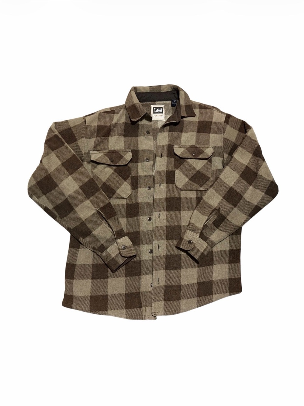 Cabincore Lee Men's Brown and Tan Plaid Flannel Shirt Jacket